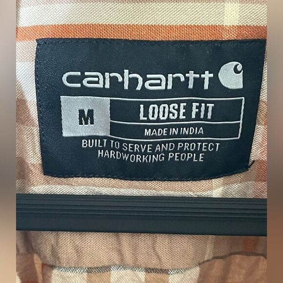 Carhartt Men's Short Sleeve Casual Plaid Shirt - Brown and Cream - Picture 3 of 6